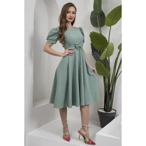 Küçüğüm Butik Karpuz Kol Kloş Midi Boy Krep Elbise