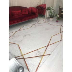 Beyaz Gold Şerit Model Ipek Kadife Lastikli Halı Örtüsü