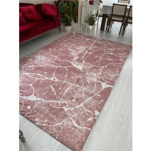Pembe Mermer Model Ipek Kadife Lastikli Halı Örtüsü