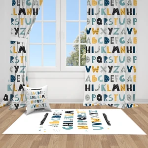 Renkli Harfler, Ithal Kumaş, Çocuk ve Bebek Odası Fon Perde - 1 Kanat