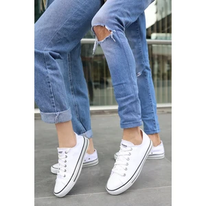 Unısex Beyaz Beyaz Garantili Ortopedik Keten Günlük Kullanım Sneaker Ayakkabı X-STAR-7284