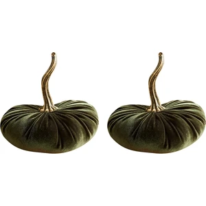 Dekorasyon Için 2x Kadife Balkabakları, El Yapımı Yapay Hasat Balkabakları, Güz Cadılar Bayramı Şükran Günü Evi (Yeşil) (Yurt Dışından)