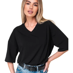Pamuklu Kadın V Yaka Oversize T-Shirt Siyah