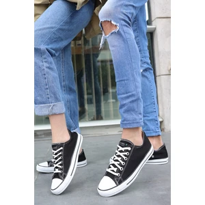 Unısex Siyah Beyaz Garantili Ortopedik Keten Günlük Kullanım Sneaker Ayakkabı X-STAR-7284
