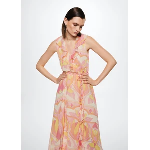 Fırfırlı Baskılı Elbise