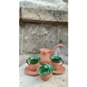 Güray Seramik Naturel Cezve ve Fincanlı Set Türk Kahvesi Fincan Seti Hediyelik Kahve Fincan Seti Kahve Seti