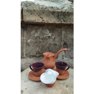 Güray Seramik Naturel Cezve ve Fincanlı Set Türk Kahvesi Fincan Seti Hediyelik Kahve Fincan Seti Kahve Seti