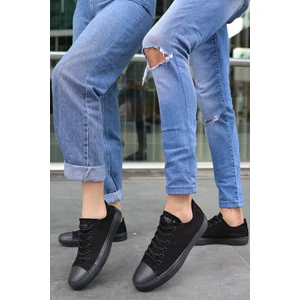 Unısex Siyah Siyah  Garantili Ortopedik Keten Günlük Kullanım Sneaker Ayakkabı X-STAR-7284