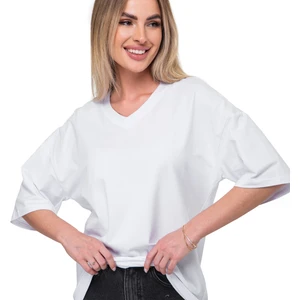 Pamuklu Kadın V Yaka Oversize T-Shirt Beyaz