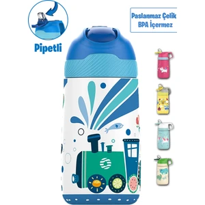 Çocuk 350 ml Pipetli Çelik Matara Paslanmaz Çelik Termos 5 Farklı Renk 2055-350ML
