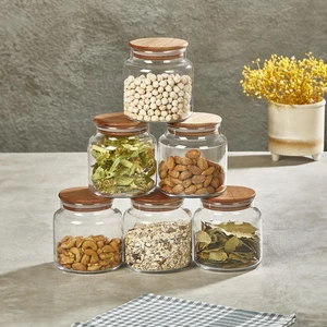 Selka Home 6'lı 635 ml Sade Ahşap Kapaklı Cam Kavanoz