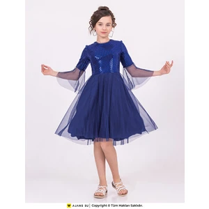 Ramon & Artos Kız Çocuk Mezuniyet Elbisesi Tüllü Kısakol Pul Detaylı Günlük Stil Beyaz