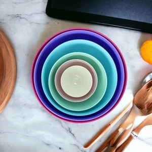 Melkan Home 6 Parça Plastik Karıştırma Kaseleri, Renkli Servis Kaseleri, Salata Kasesi, Iç Içe Geçebilir Kaseler