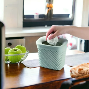 Melkan Home Masa Üstü Çöp Kutusu, Damla Desen Tezgah Üstü Çöp Kovası Mini Çöp Kovası 2 Litre Fildişi
