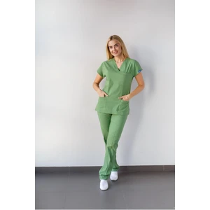 Dr. Mitra Kadın Likralı Yarasa Kol Hemşire Doktor Takım Fıstık Yeşili