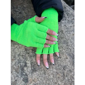 Neon Yeşil Kesik Parmak Likralı Eldiven