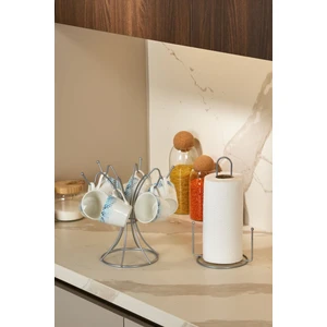 Edora Home 2'li Gümüş Mutfak Organizer Seti, Misketli Kağıt Havluluk ve Dikey 6 Kancalı Bardaklık - Metal Paslanmaz