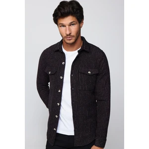 Slim Fit Çizgili Kapaklı Çift Cep Erkek Gömlek
