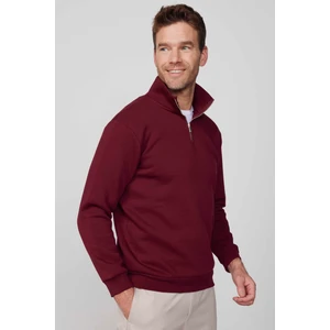 Unisex Relax Fit Rahat Kesim Pamuklu İçi Polarlı Yarım Fermuarlı Bordo Dik Yaka Sweatshirt