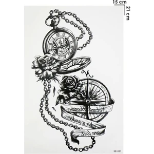 Gerçekçi Geçici Pusula ve Köstekli Saat Dövme Tattoo
