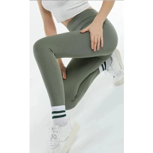 Haki Fitilli Şardonlu, Içi Polarlı Yüksek Bel Kışlık Toparlayıcı Tayt