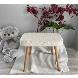 Ahşap Ayaklı Teddy Kumaş Dekoratif Puf Bench Makyaj Sandalyesi