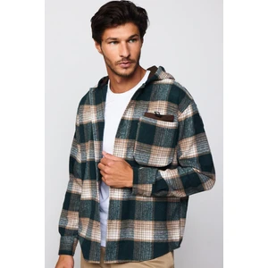 Relax Fit Rahat Kesim Tek Cepli Kapüşonlu Kareli Oduncu Erkek Gömlek