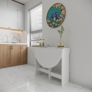 Ankara Orman Ürünleri Pratik Katlanır - Açılır Kapanır Yuvarlak Mutfak Yemek Çalışma Masası - 6 Kişilik - %100 Mdf