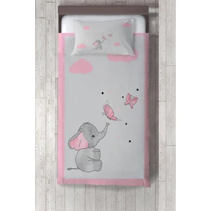 Talia Home  gri Kelebek Fil Desenli Çocuk ve Bebek Odası Yatak Örtüsü TLAY-220