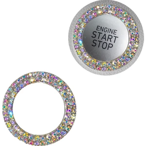 Kristal Taşlı Start Stop Düğme Halkası Gökkuşağı