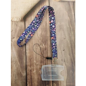 Mor Çiçekler Kart Askısı Yaka Kartı Boyun Askı Ipi Telefon Askısı