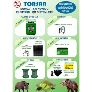 TORSAN GÜNEŞ PANELLİ PRO PLUS 1000 Elektrikli Çit Sistemi ( Domuz - Ayı Kovucu ) 1000MT