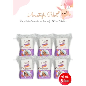 Kare Bebe Temizleme Pamuğu 60' Lı x 6 Adet