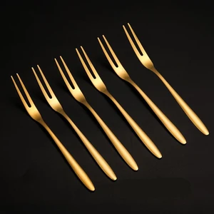 304 Çelik 6 Adet Gold 13 cm Iki Dişli  Meyve Tatlı ve Kek Çatalı CIN567SR-6
