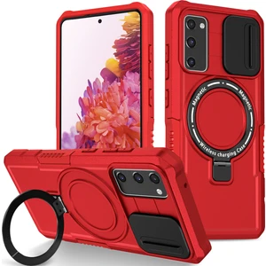 Samsung Galaxy S20 Fe 5g Için Magsafe ile Uyumlu, Manyetik Halkalı Stand Ağır Hizmet Telefon Kılıfı - Kırmızı (Yurt Dışından)