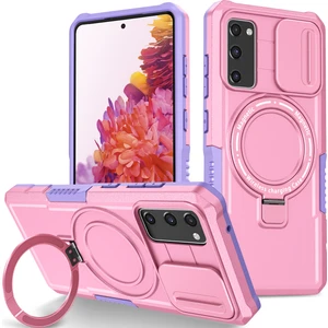 Samsung Galaxy S20 Fe 5g Için Magsafe ile Uyumlu, Manyetik Halkalı Stand Ağır Hizmet Telefon Kılıfı - Pembe (Yurt Dışından)