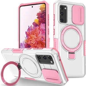 Samsung Galaxy S20 Fe 5g Için Magsafe ile Uyumlu, Manyetik Halkalı Stand Ağır Hizmet Telefon Kılıfı - Beyaz (Yurt Dışından)