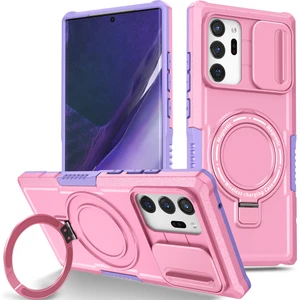 Samsung Galaxy Note 20 Ultra 5g Için Magsafe ile Uyumlu, Manyetik Halkalı Stand Ağır Hizmet Telefon Kılıfı - Pembe (Yurt Dışından)