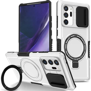 Samsung Galaxy Note 20 Ultra 5g Için Magsafe ile Uyumlu, Manyetik Halkalı Stand Ağır Hizmet Telefon Kılıfı - Beyaz - Siyah (Yurt Dışından)