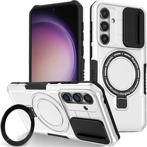 Samsung Galaxy S23 Fe Için Magsafe ile Uyumlu, Manyetik Halkalı Stand Ağır Hizmet Telefon Kılıfı - Beyaz - Siyah (Yurt Dışından)