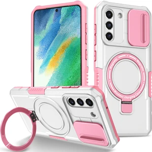 Samsung Galaxy S21 Fe 5g Için Magsafe ile Uyumlu, Manyetik Halkalı Stand Ağır Hizmet Telefon Kılıfı - Beyaz (Yurt Dışından)