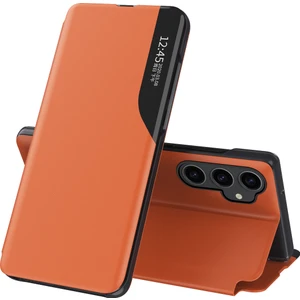 Samsung Galaxy S23 Fe Için Akıllı Görünüm Flip Stand Pu Deri Telefon Kılıfı - Turuncu (Yurt Dışından)