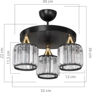 Haliç Plofonyer 3'Lü Avize Siyah/Gold