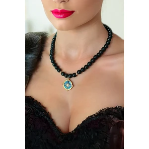 Siyah Oniks Kolye Doğal Taş Kolye  pusula Kolye Oniks doğal taş kolye