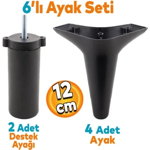 Aspen 6'lı Set Mobilya Tv Ünitesi Çekyat Koltuk Kanepe Baza Destek Ayağı Ayakları 12 Cm Siyah M8