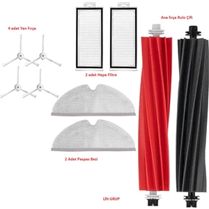 Lin Grup Roborock Q5 Pro Plus / Q8 Max / Q8 Max Plus Uyumlu Fırça Filtre Mop Paspas Yedek Seti