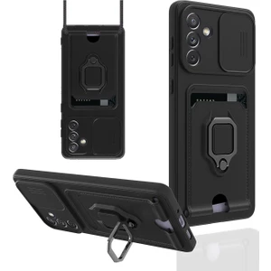 M.TK Moveteck Samsung Galaxy A05S Kılıf Kamera Lens Sürgülü Korumalı Askılı Silikon Zırh Tank (Hediye Ipli)