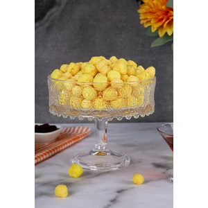 El Yapımı Şeffaf Cam Yuvarlak Ayaklı Sunum Kasesı Sunumluk Meyvelik Salata Kasesi 19X15 cm
