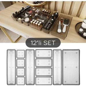 Meleni Home 12'li Modüler Takı Makyaj Organizer - Banyo Çekmece Içi Düzenleyici Set Siyah