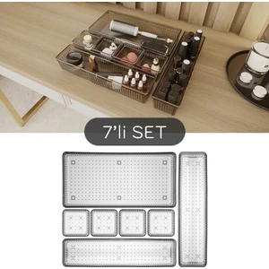 Meleni Home 7 Parça Çekmece İçi Akseuar Düzenleyici Set - Modüler Makyaj Organizer Siyah